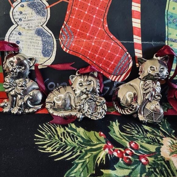 Gorham Christmas Ornaments CATS Set of 3 Nickel plated/ Silver color Original BX - Picture 16 of 16